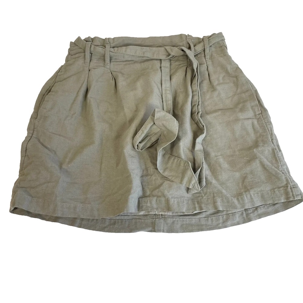 American‎ Eagle Belted Mini Skirt Womens Small Green Linen Elastic Waist Pocket
